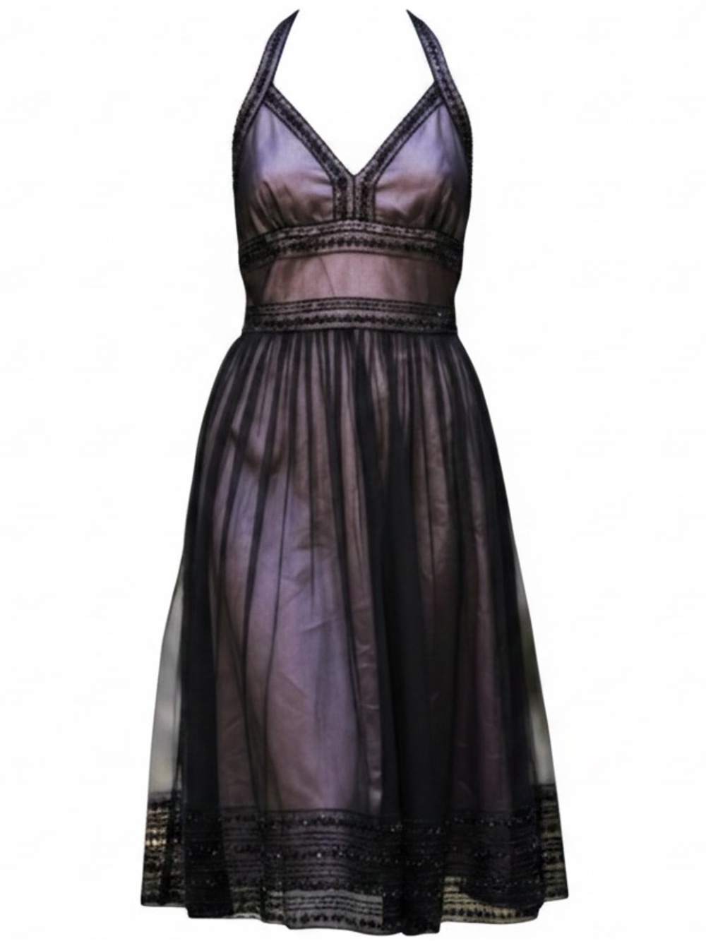 Y2K Whimsical Dress Lilac Satin Black Lace Beaded Babydoll Fairy Whimsigoth SZ 2